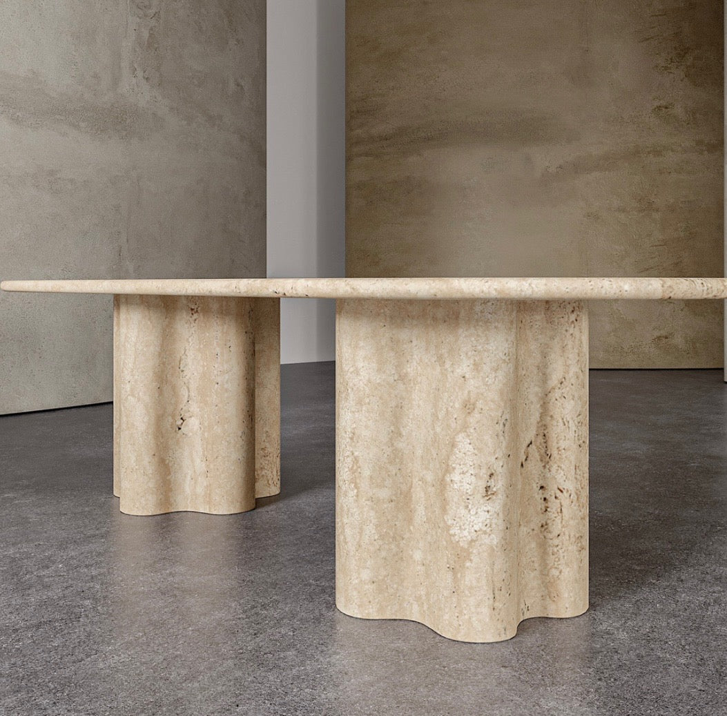 Travertine warm beige dinning table