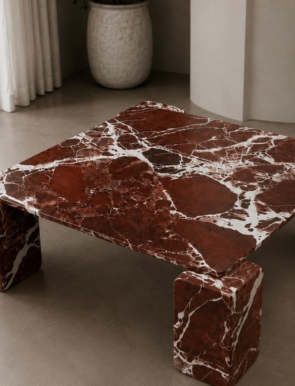 Rosso levanto solid marble coffee table