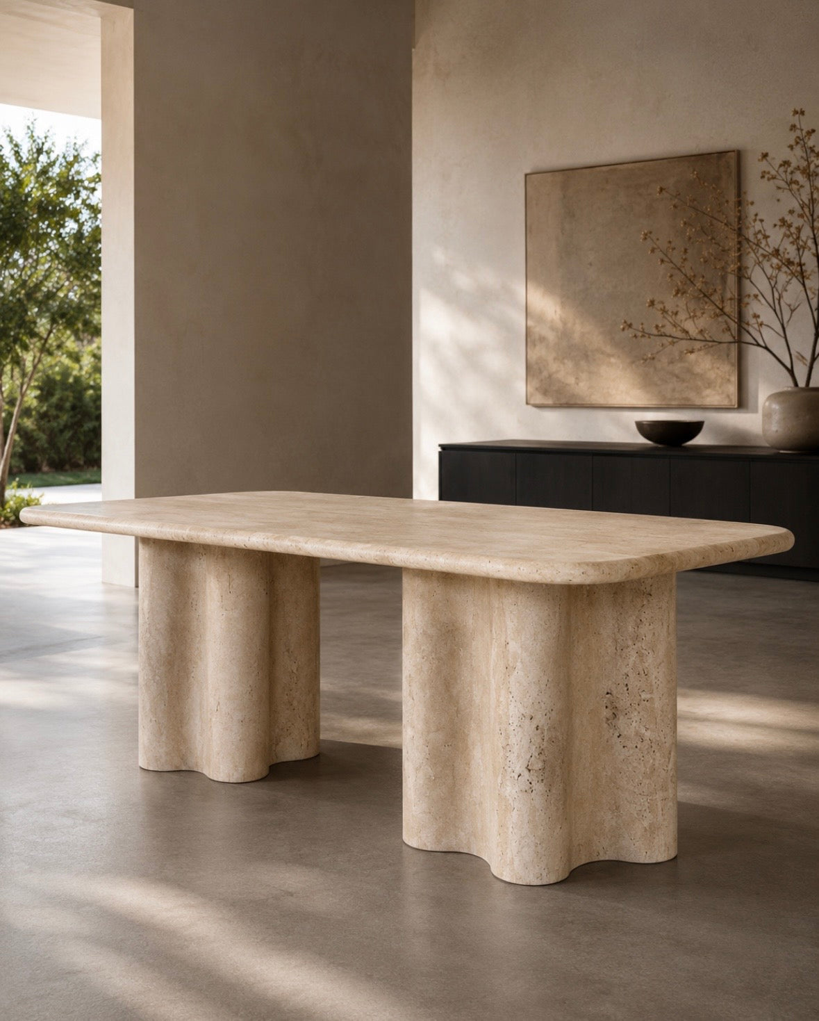 Travertine warm beige dinning table