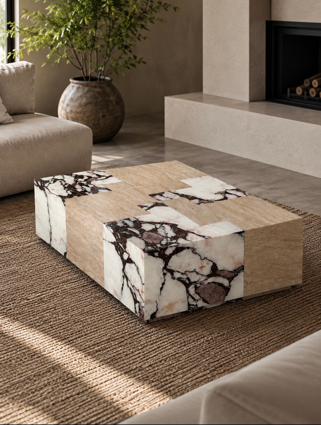 Patch work stone coffee table