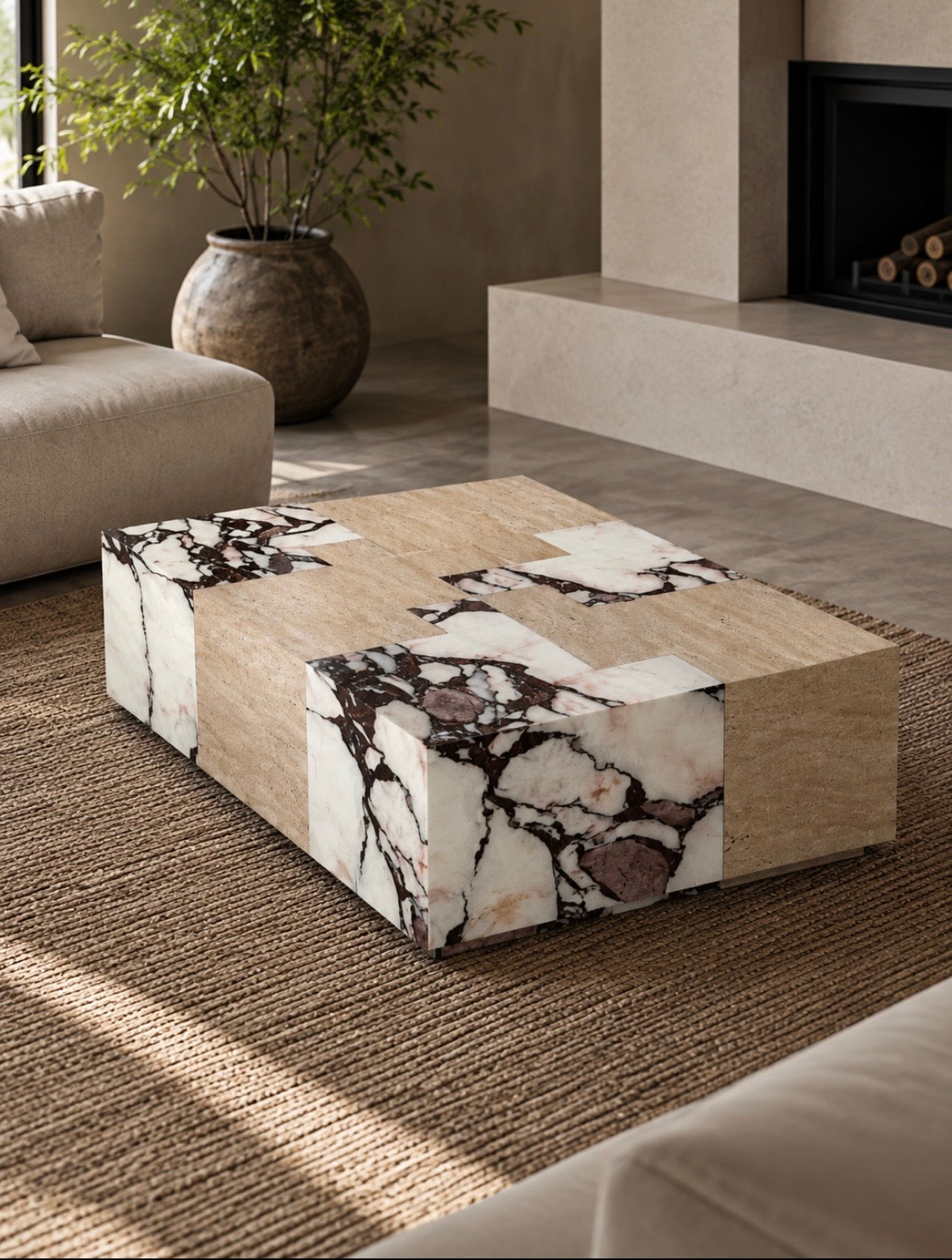 Patch work stone coffee table