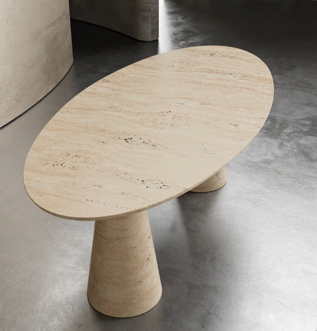 Travertine oval top dinning table