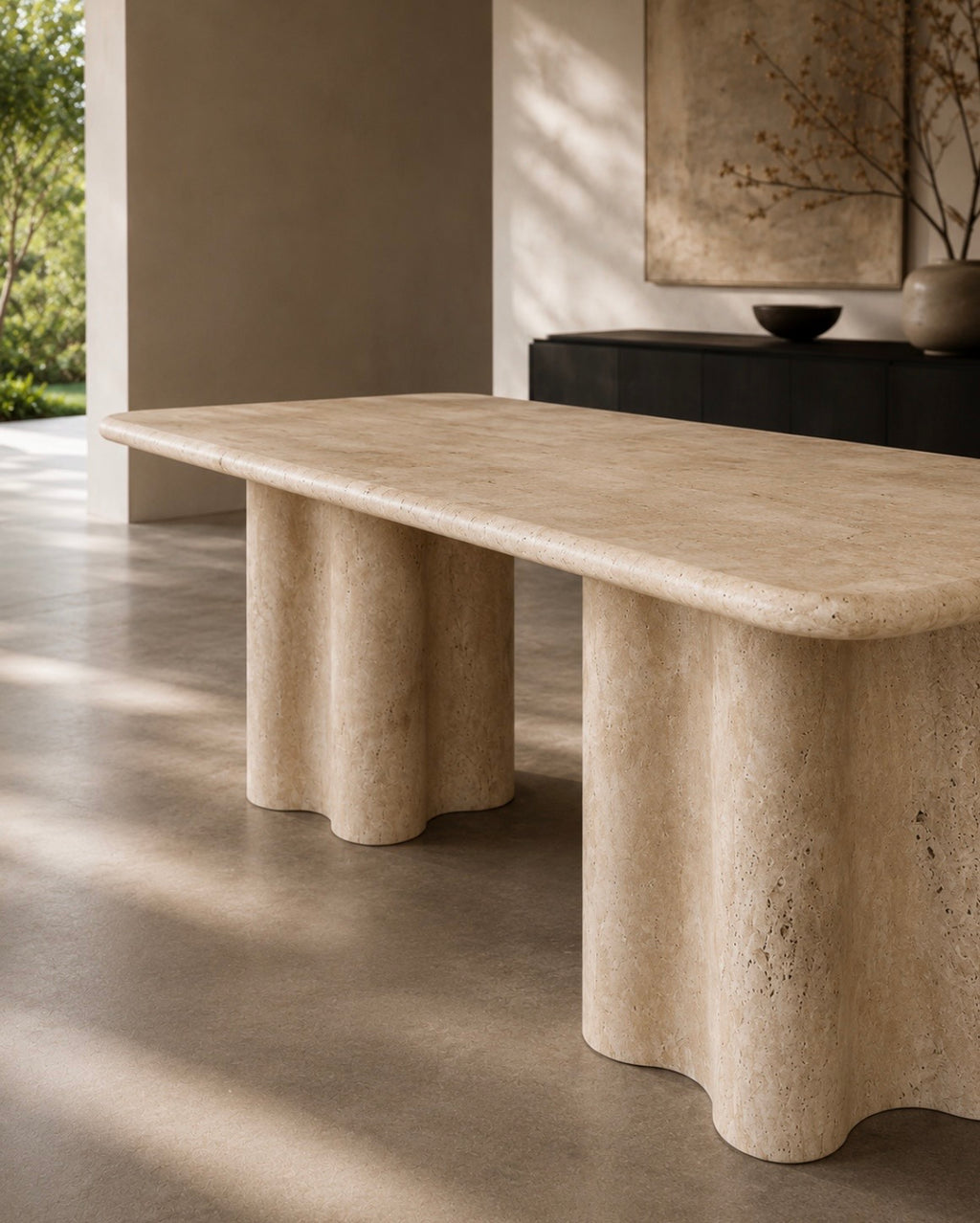 Travertine warm beige dinning table
