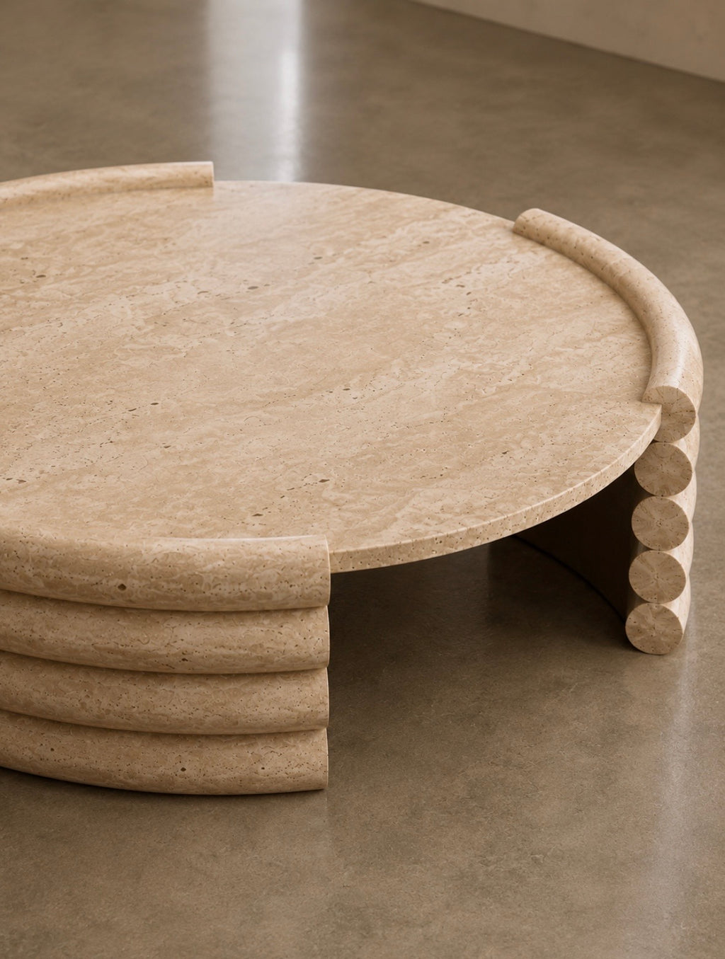 Travertine curved ripple coffee table