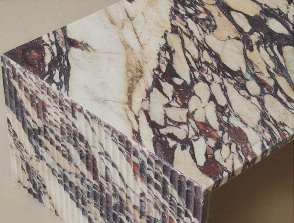 Fluted burgundy viola marble coffee table