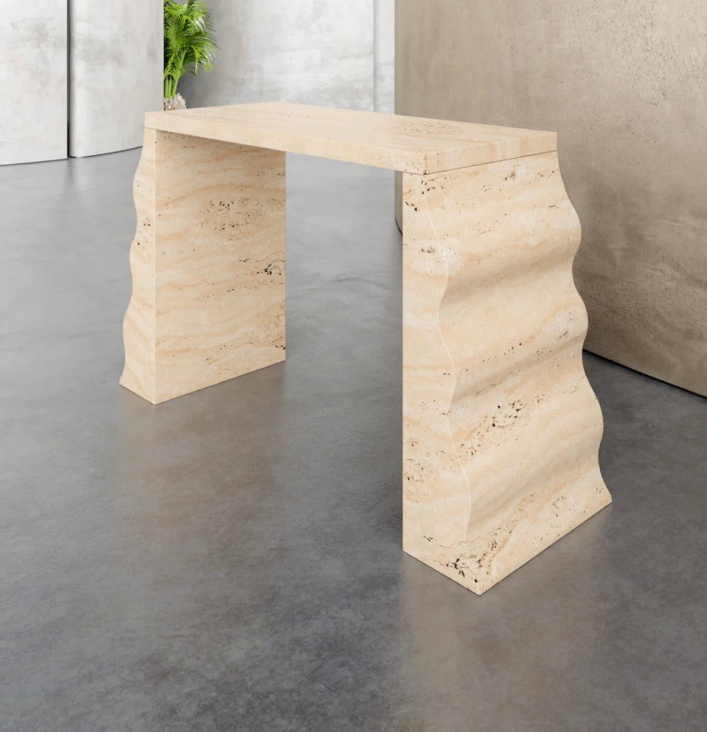 Pyramid travertine console table