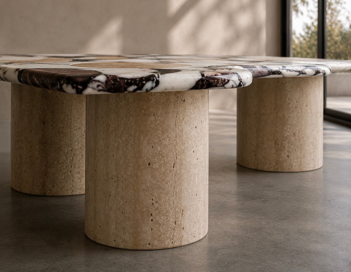 Cylinder marble top coffee table