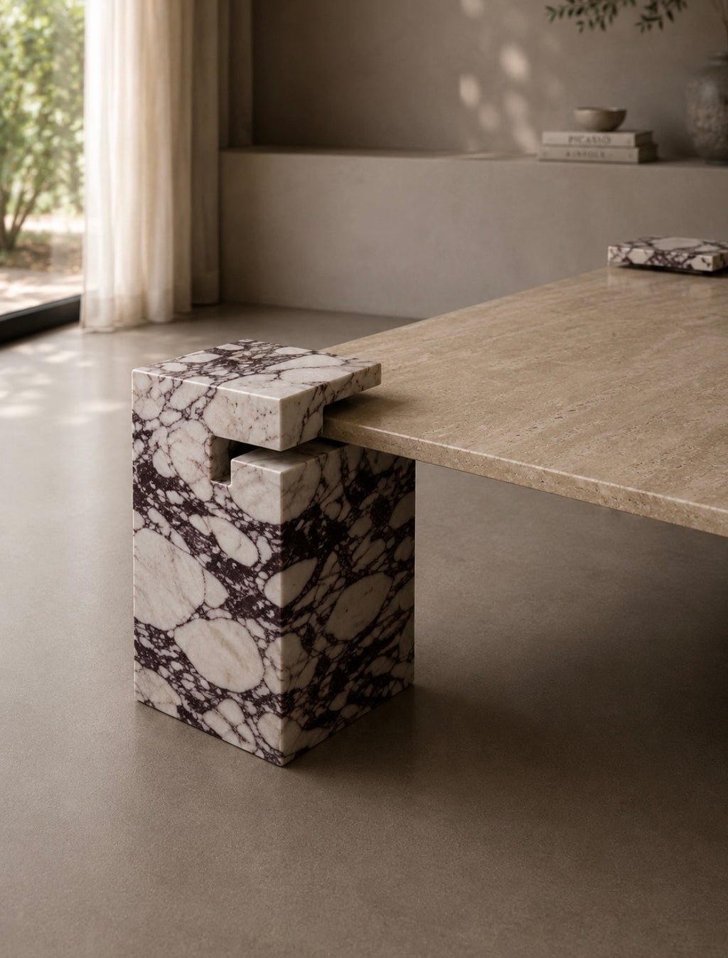 Abstract travertine coffee table