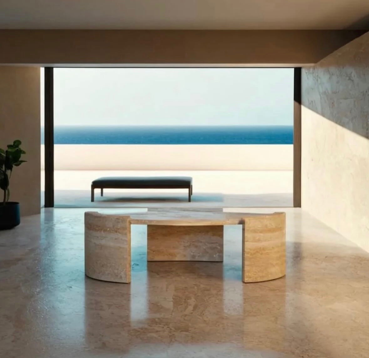Cutout travertine coffee table