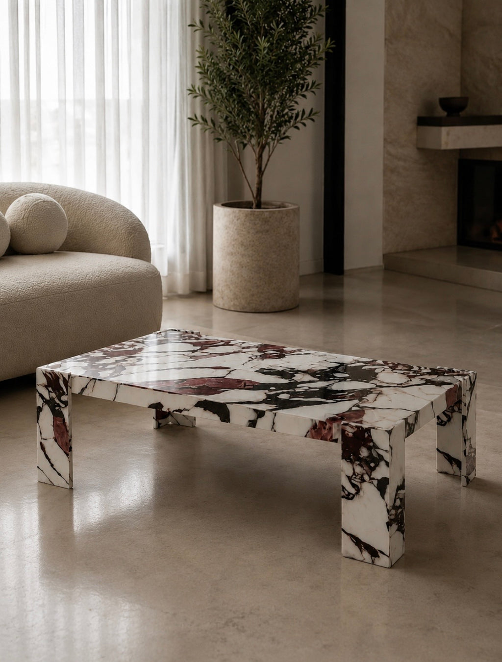 Purple viola marble coffee table