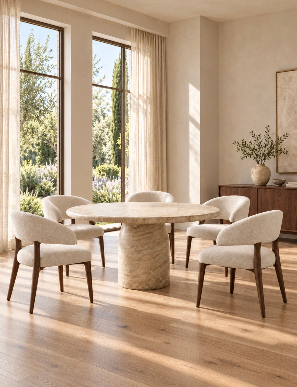Solid block base round dining table