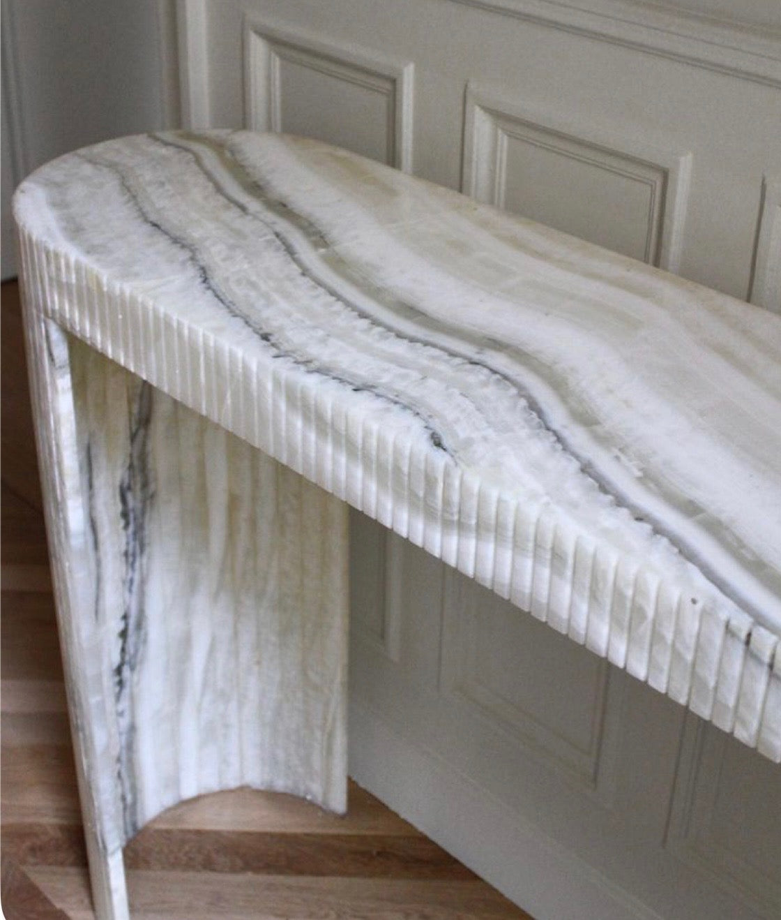 Fluted onyx green console table