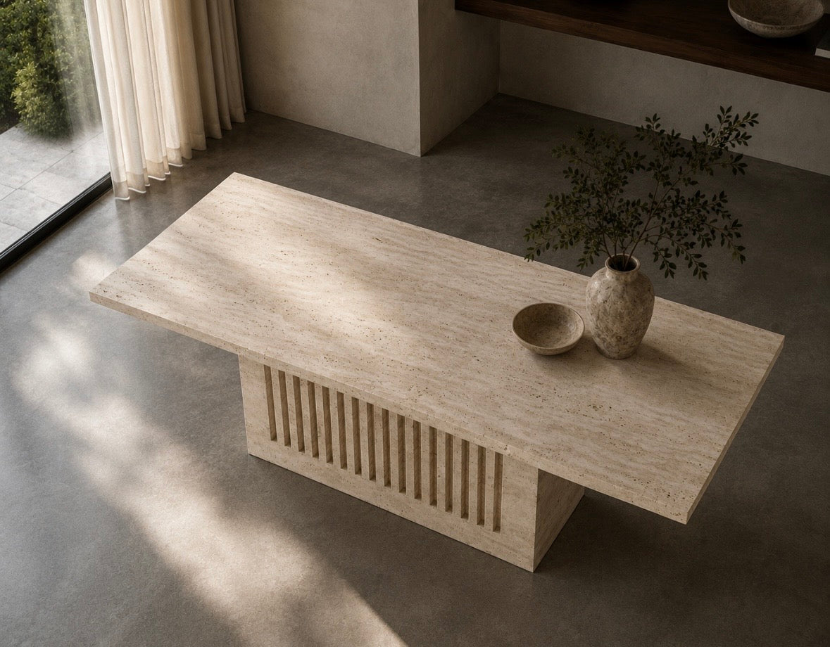 Travertine fluted dinning table