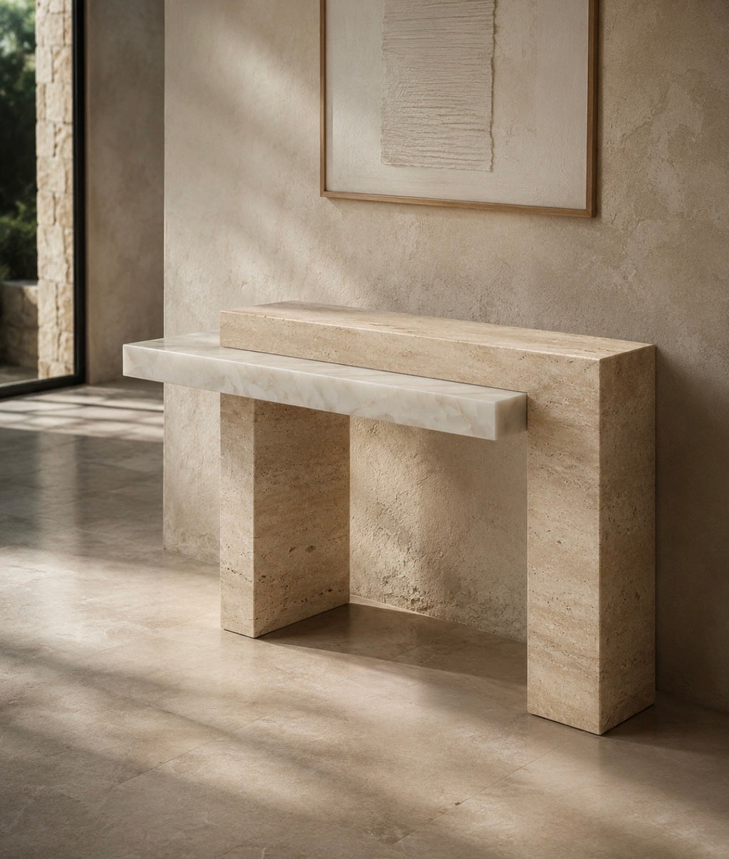 Rasha travertine onyx console table