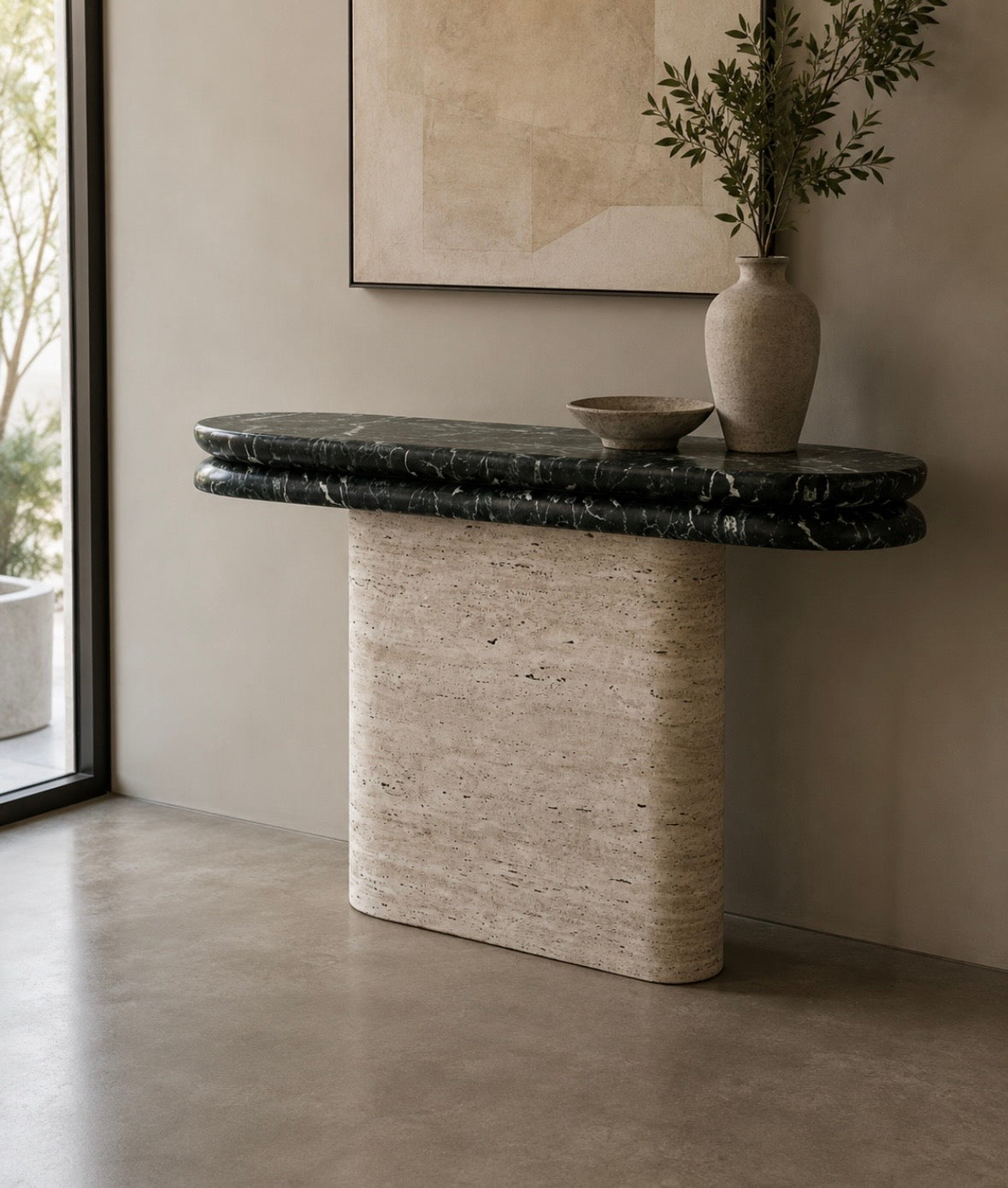 Yolanda travertine console table