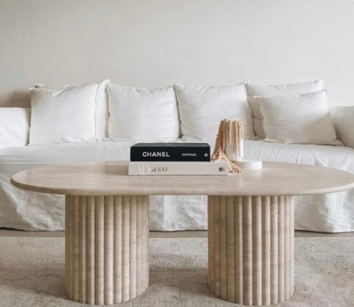 Travertine fluted coffee table