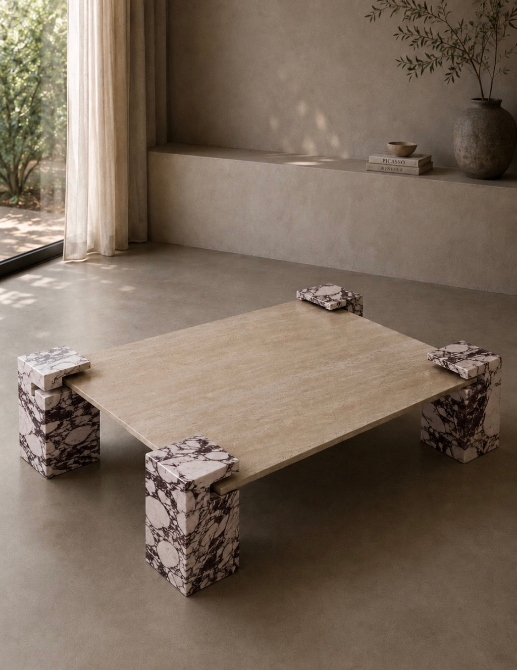 Abstract travertine coffee table