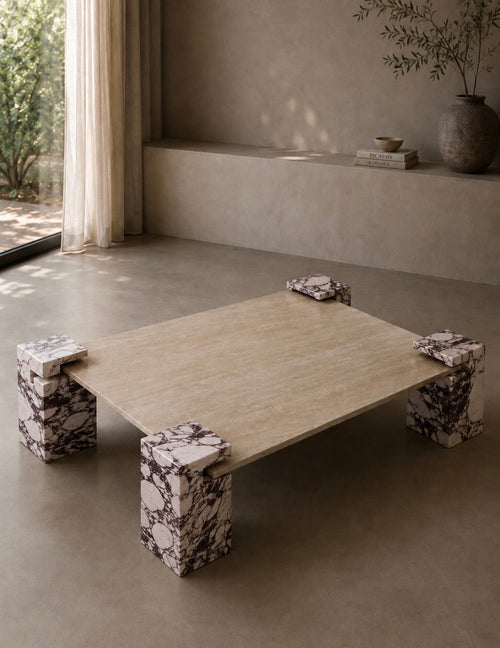 Abstract travertine coffee table
