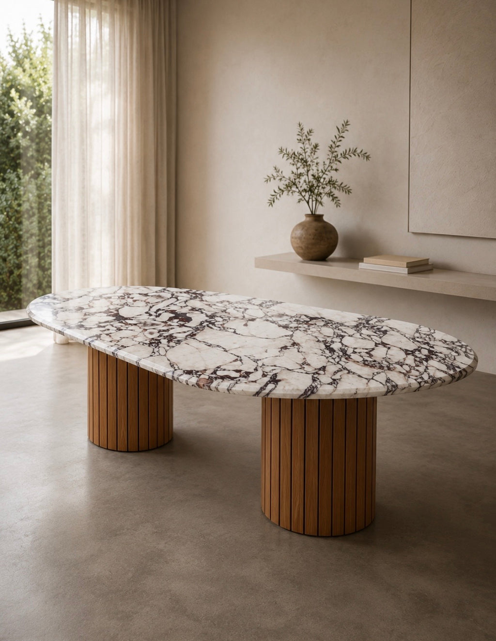 Wooden fluted leg  viola top dinning table