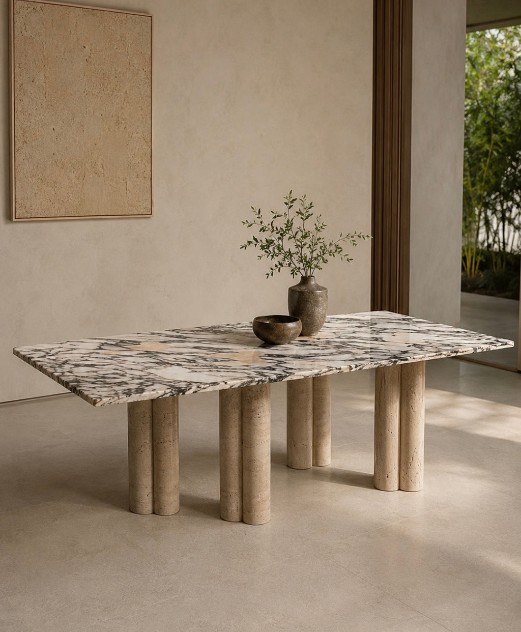Viola marble with travertine legs Dinning table