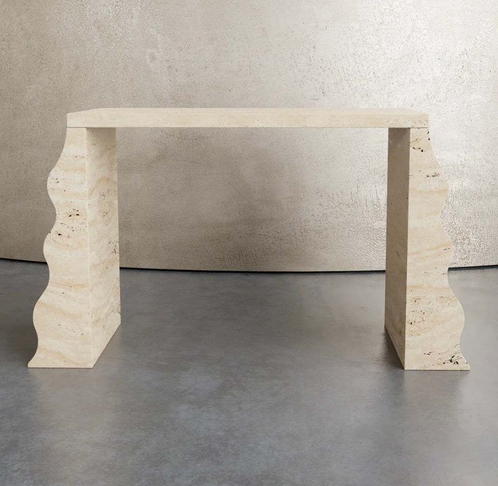 Pyramid travertine console table