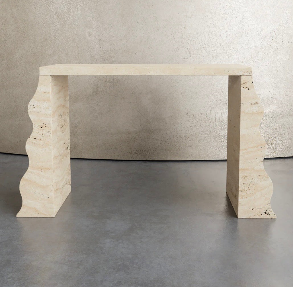 Pyramid travertine console table