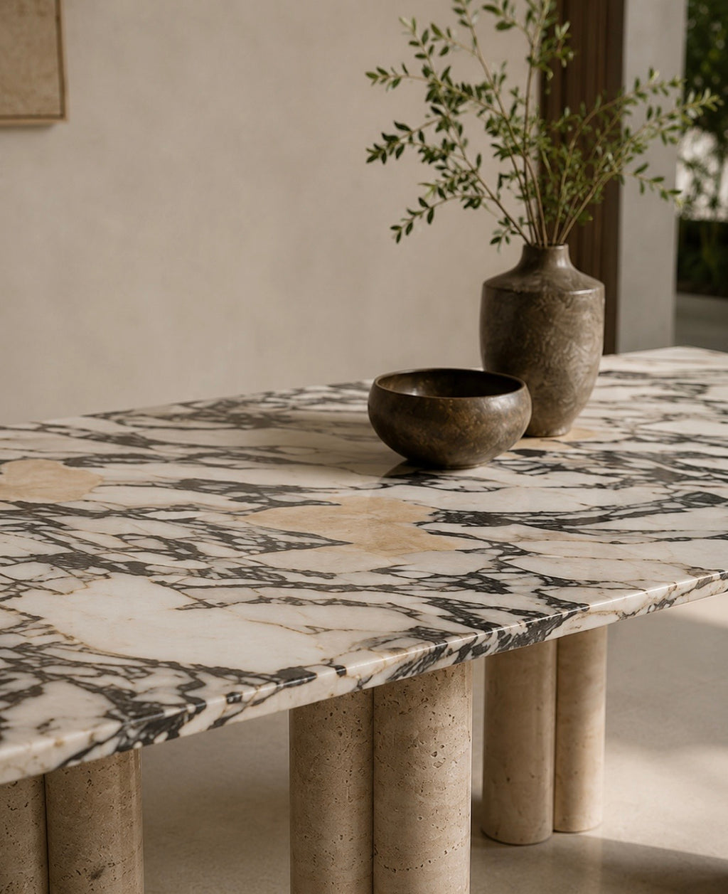 Viola marble with travertine legs Dinning table