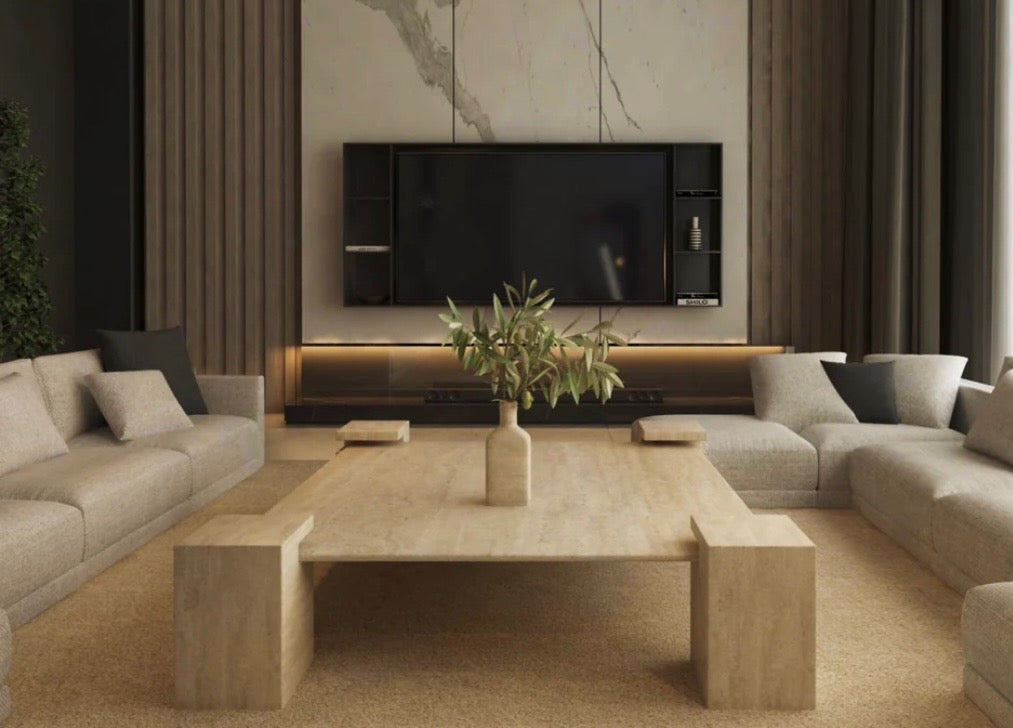 Abstract travertine coffee table
