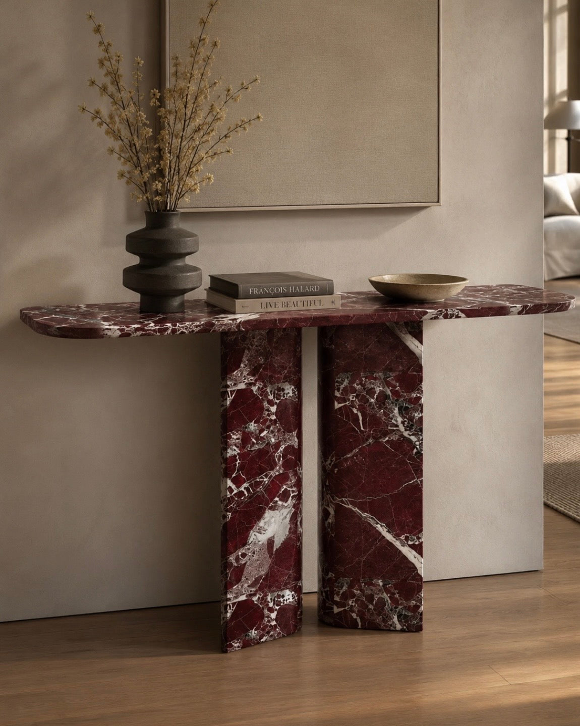 Rosso levanto Red marble console table