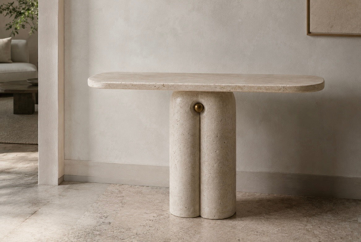 Whiten travertine console table