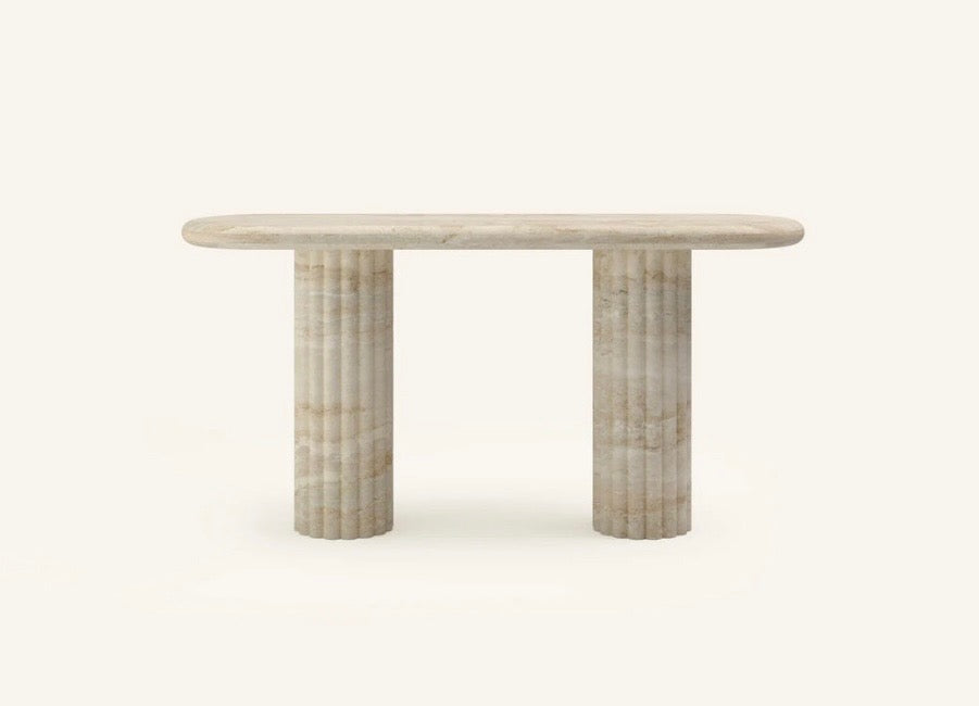 Fluted maria travertine console table
