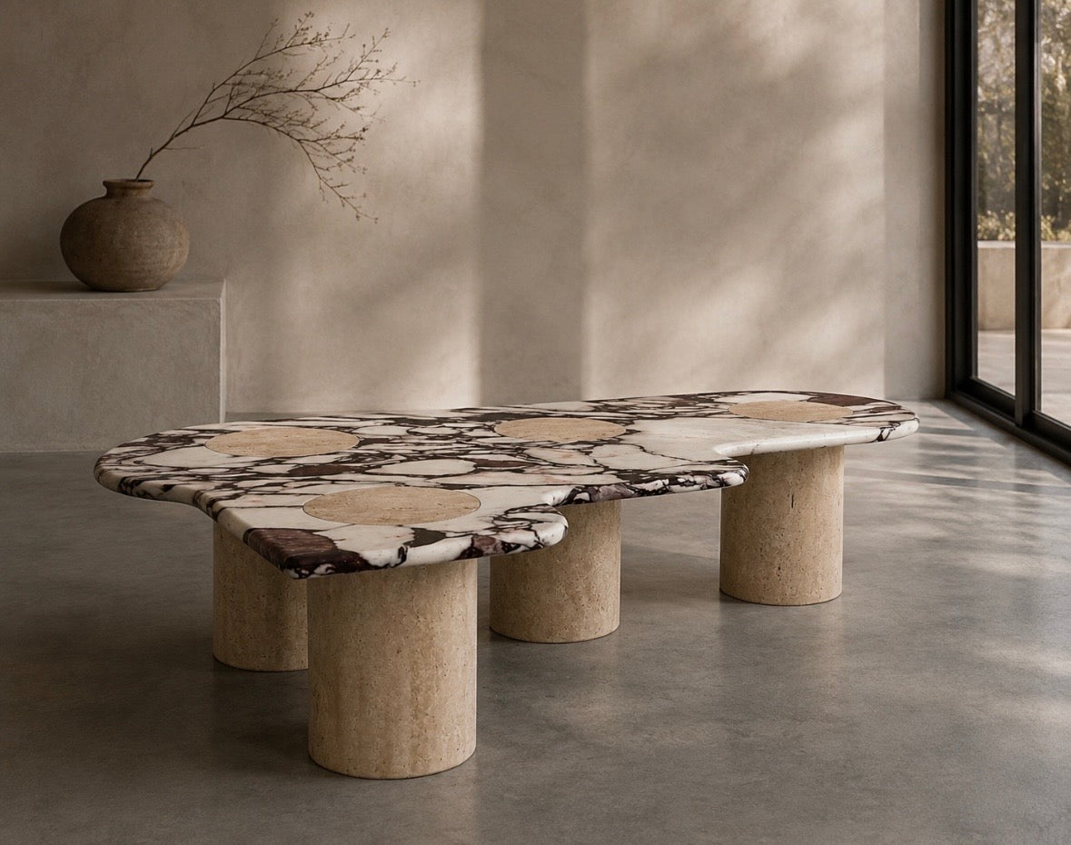 Cylinder marble top coffee table