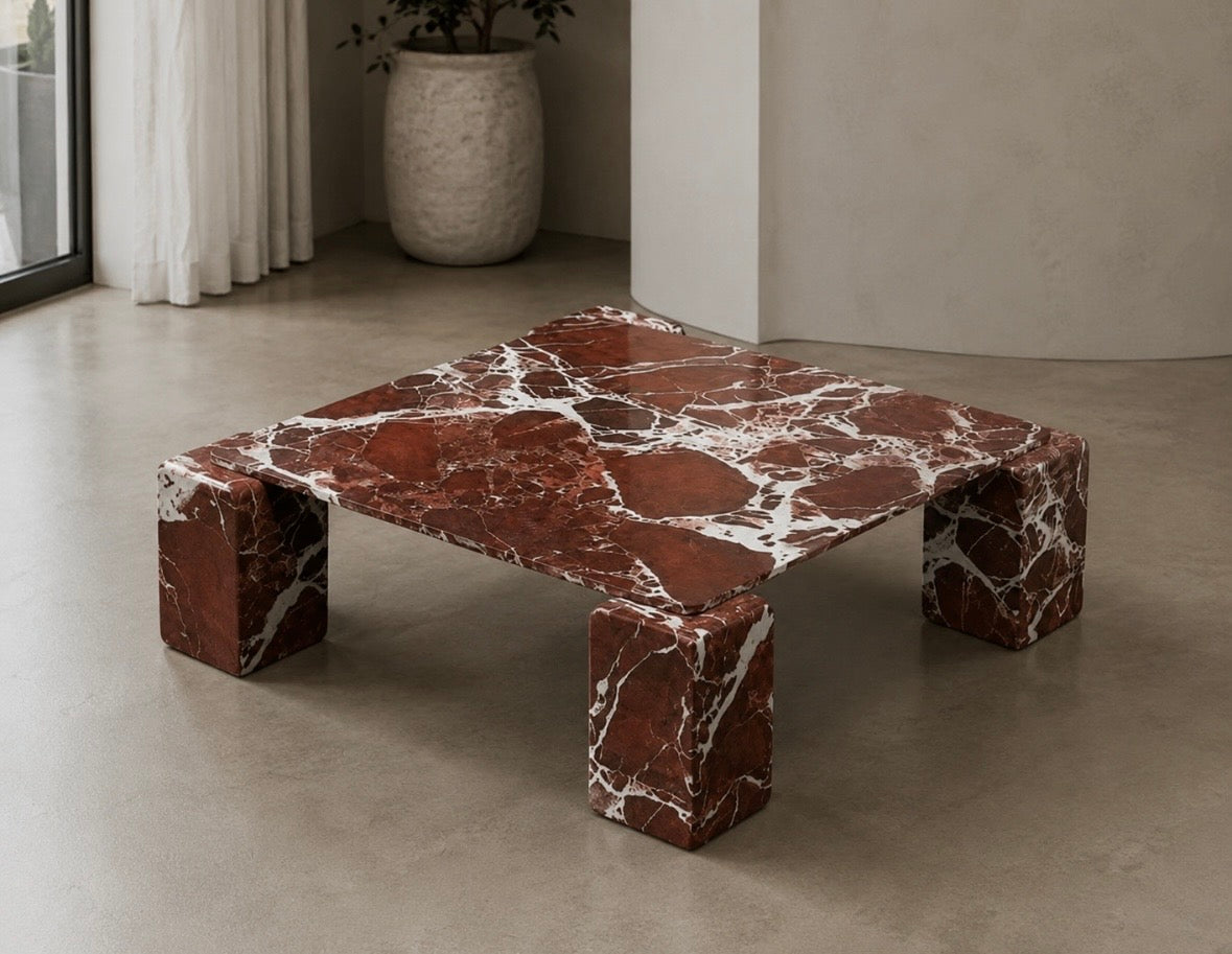 Rosso levanto solid marble coffee table