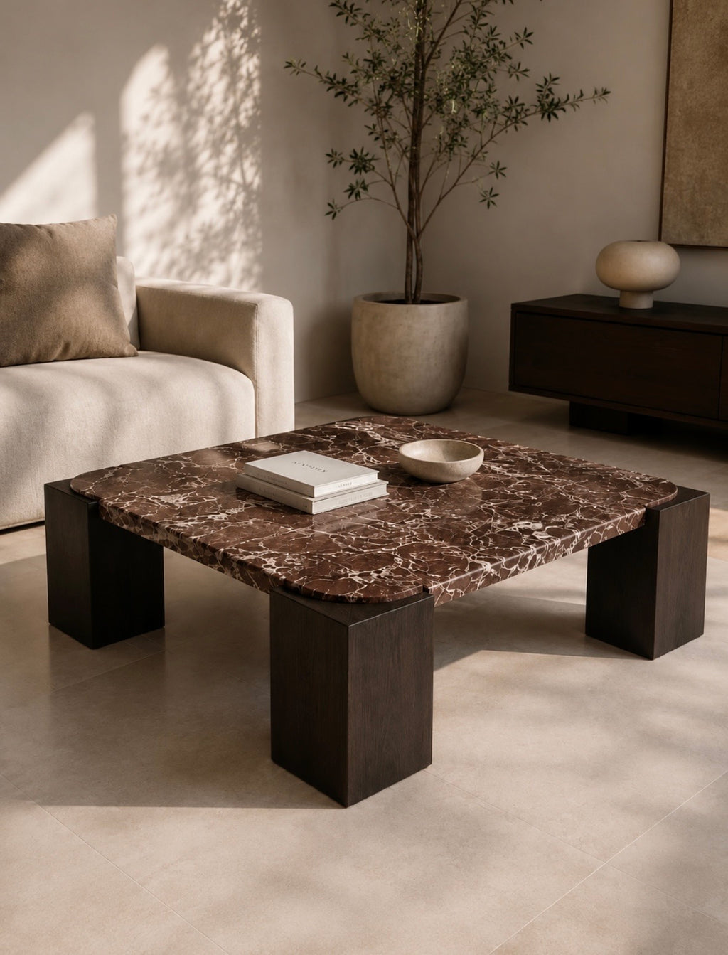 Burgundy Rosso levanto marble coffee table