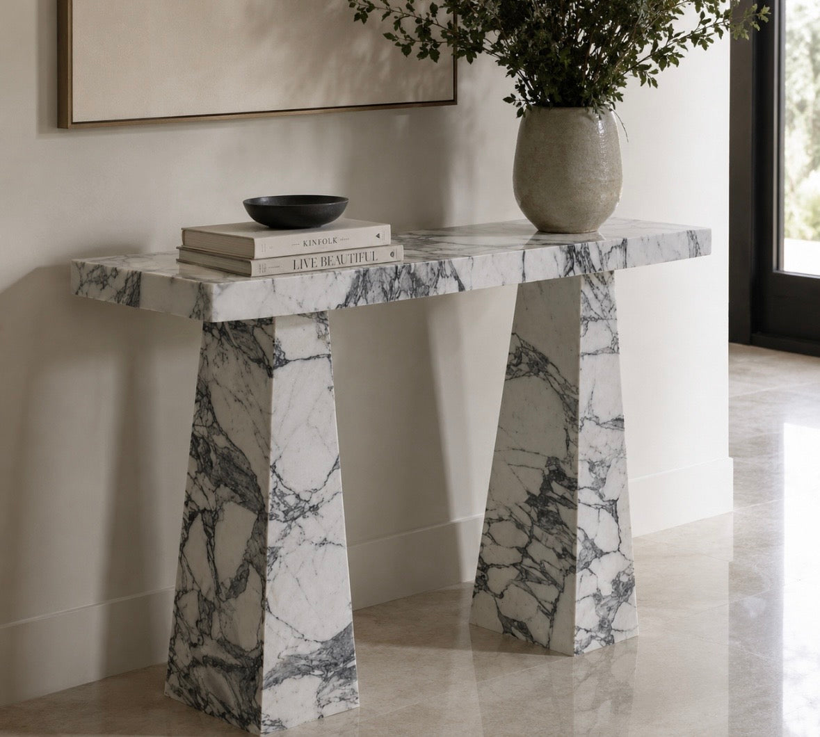 Arabescato marble console table