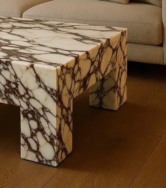 Burgundy viola marble cube coffee table