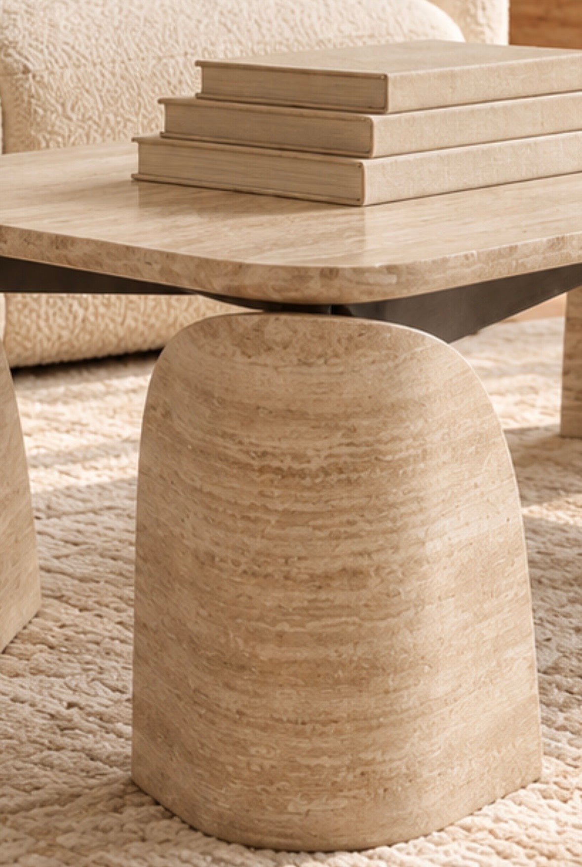 Block legs travertine coffee table
