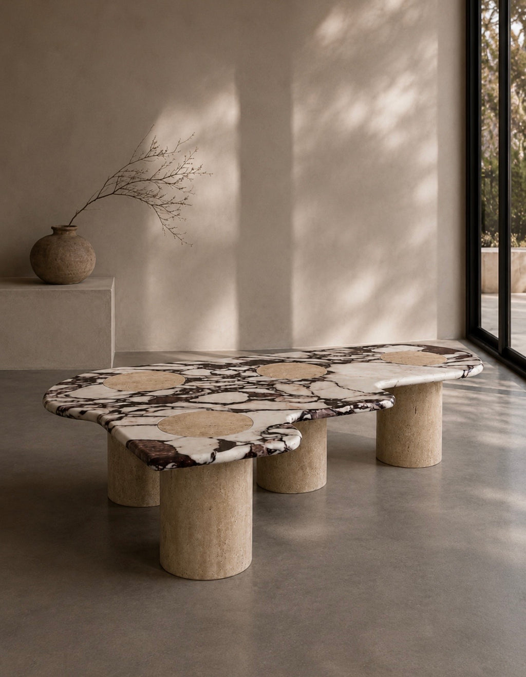Cylinder marble top coffee table