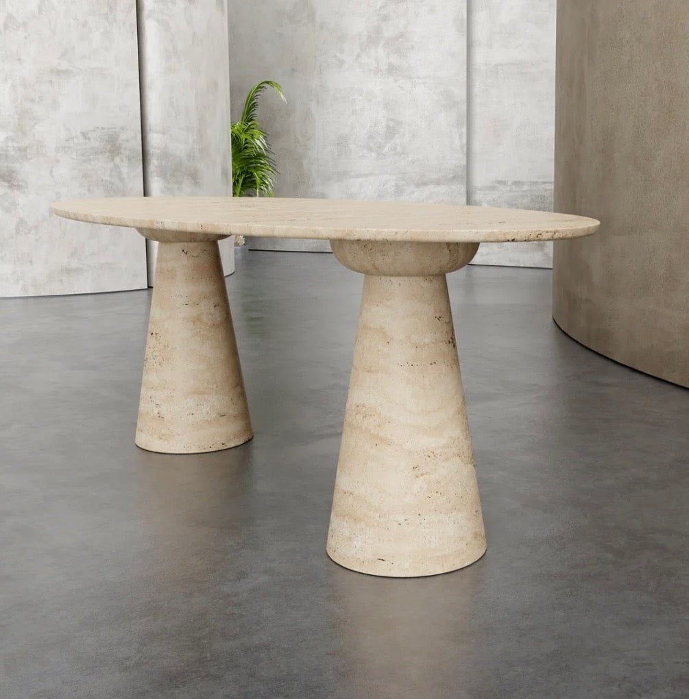 Travertine oval top dinning table