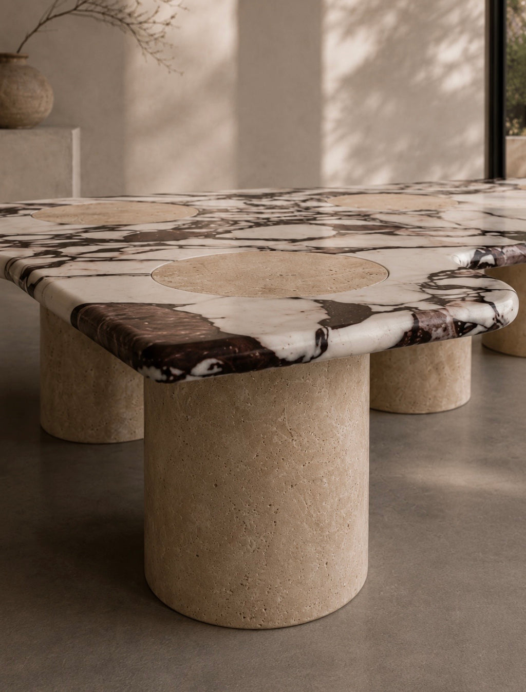 Cylinder marble top coffee table