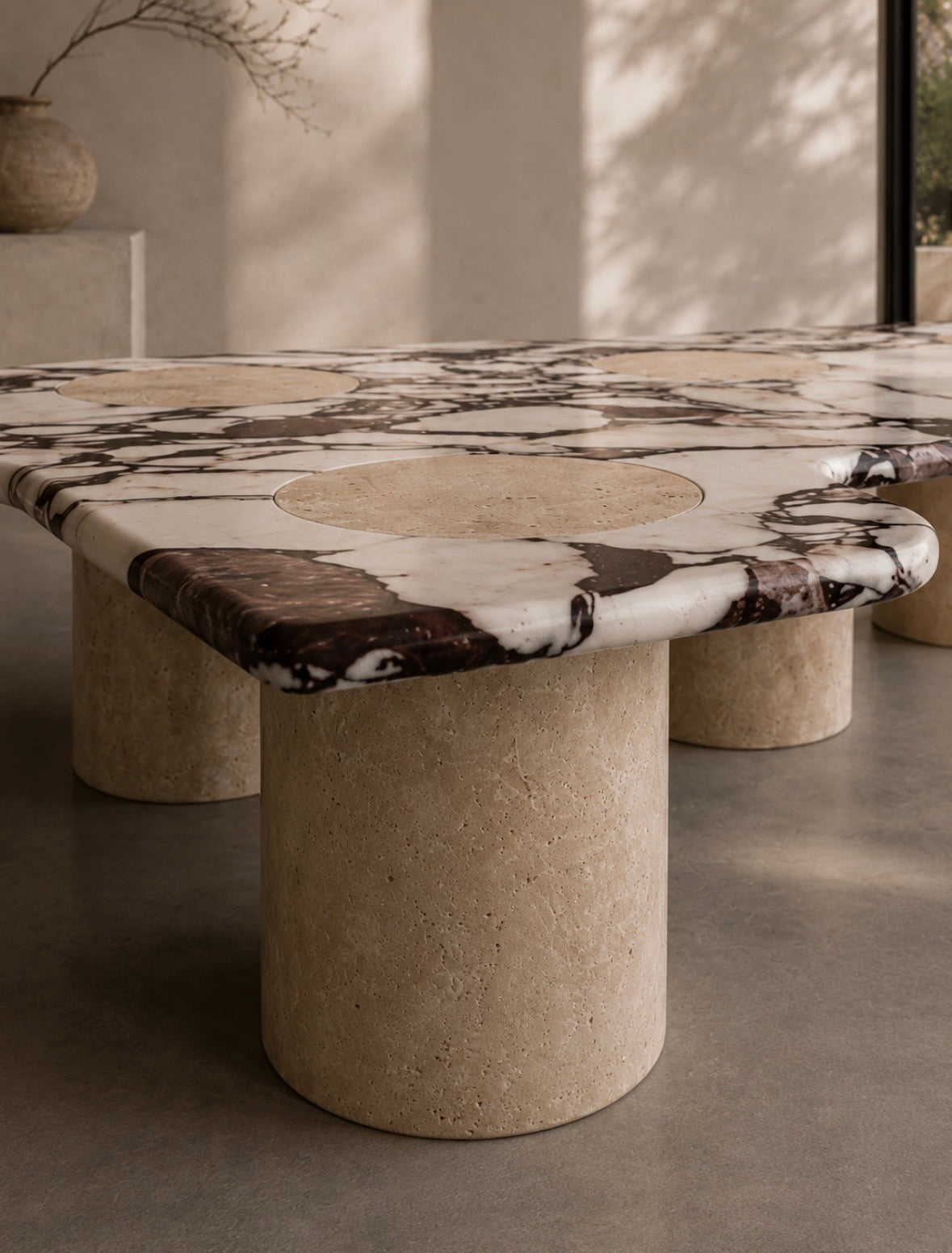 Cylinder marble top coffee table