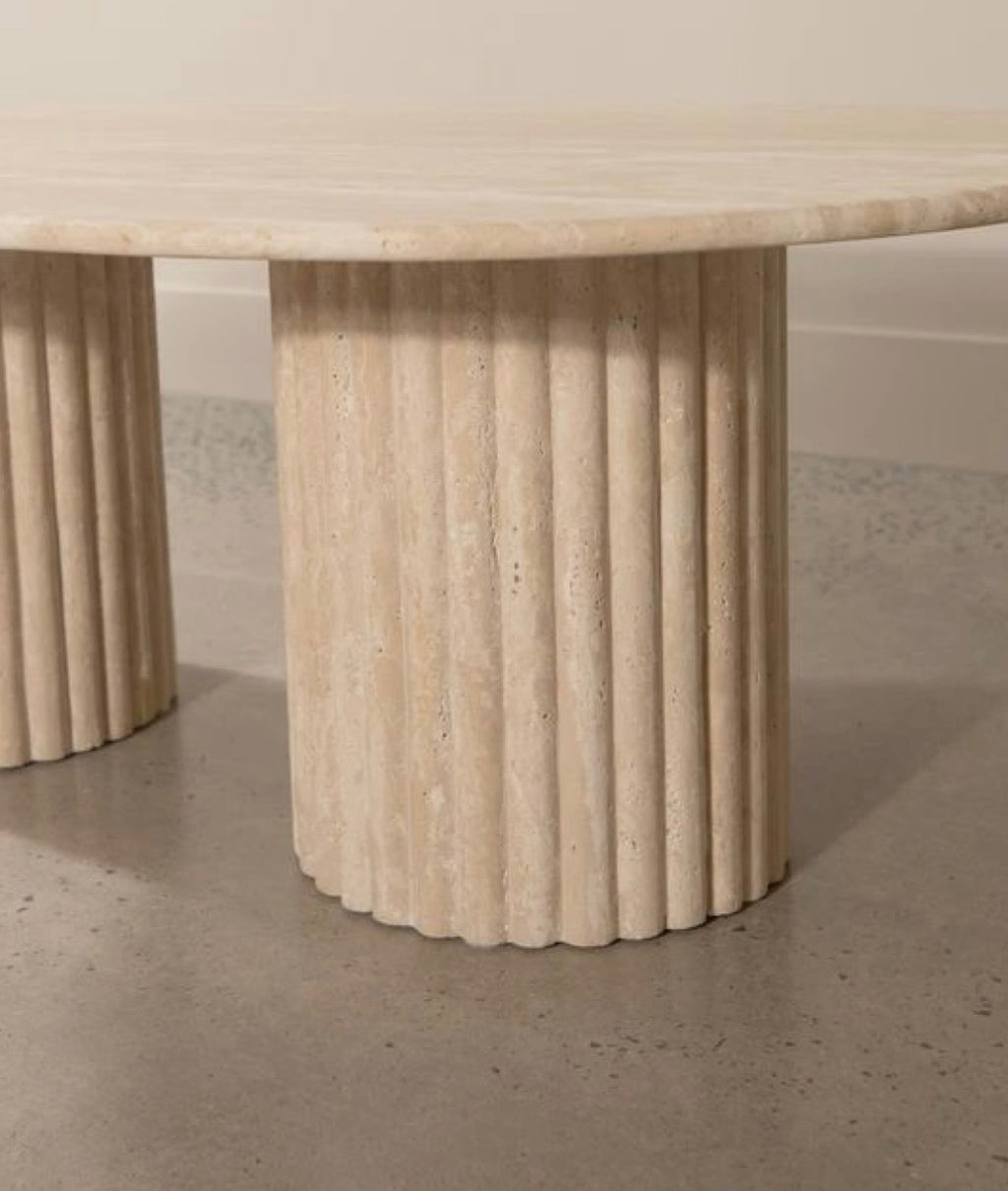 Travertine fluted coffee table