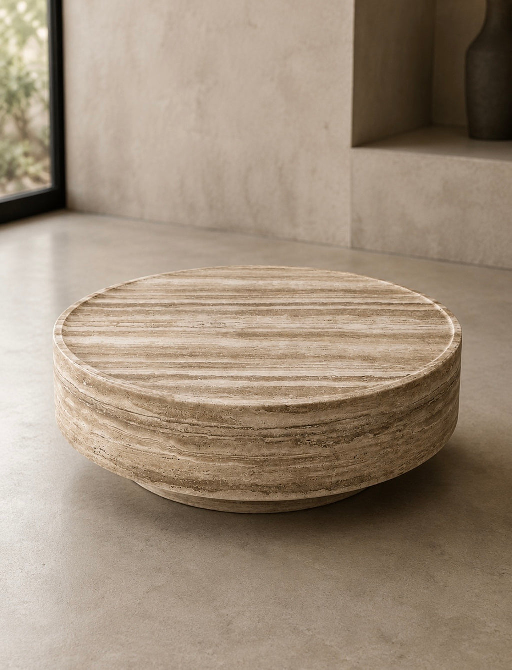 Travertine rounded coffee table