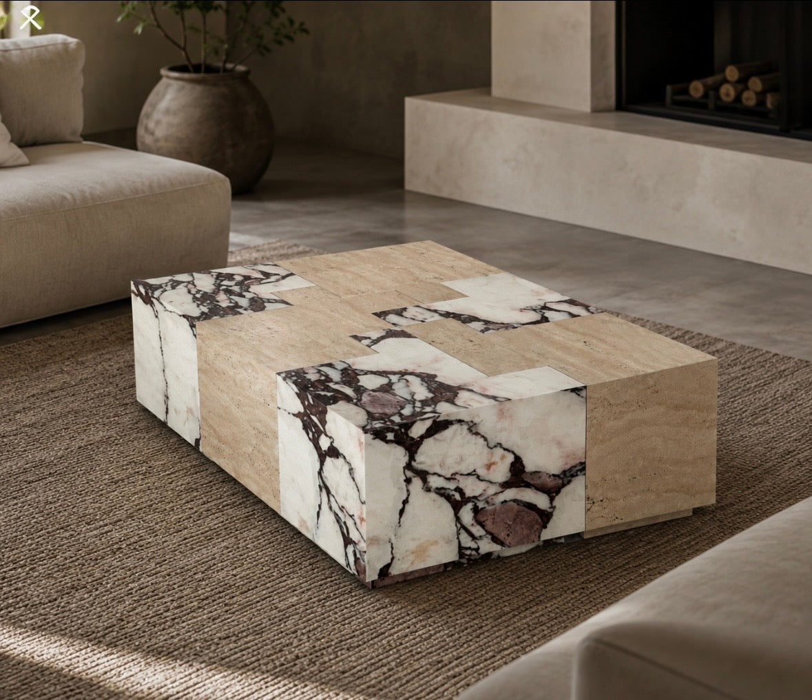Patch work stone coffee table