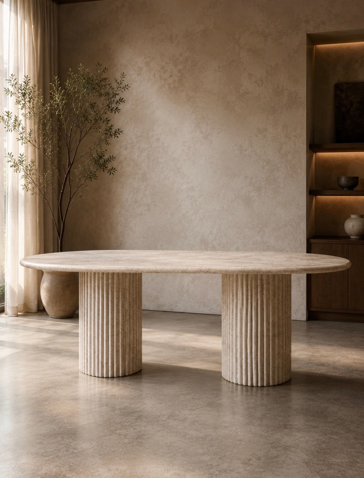 Travertine halo dinning table