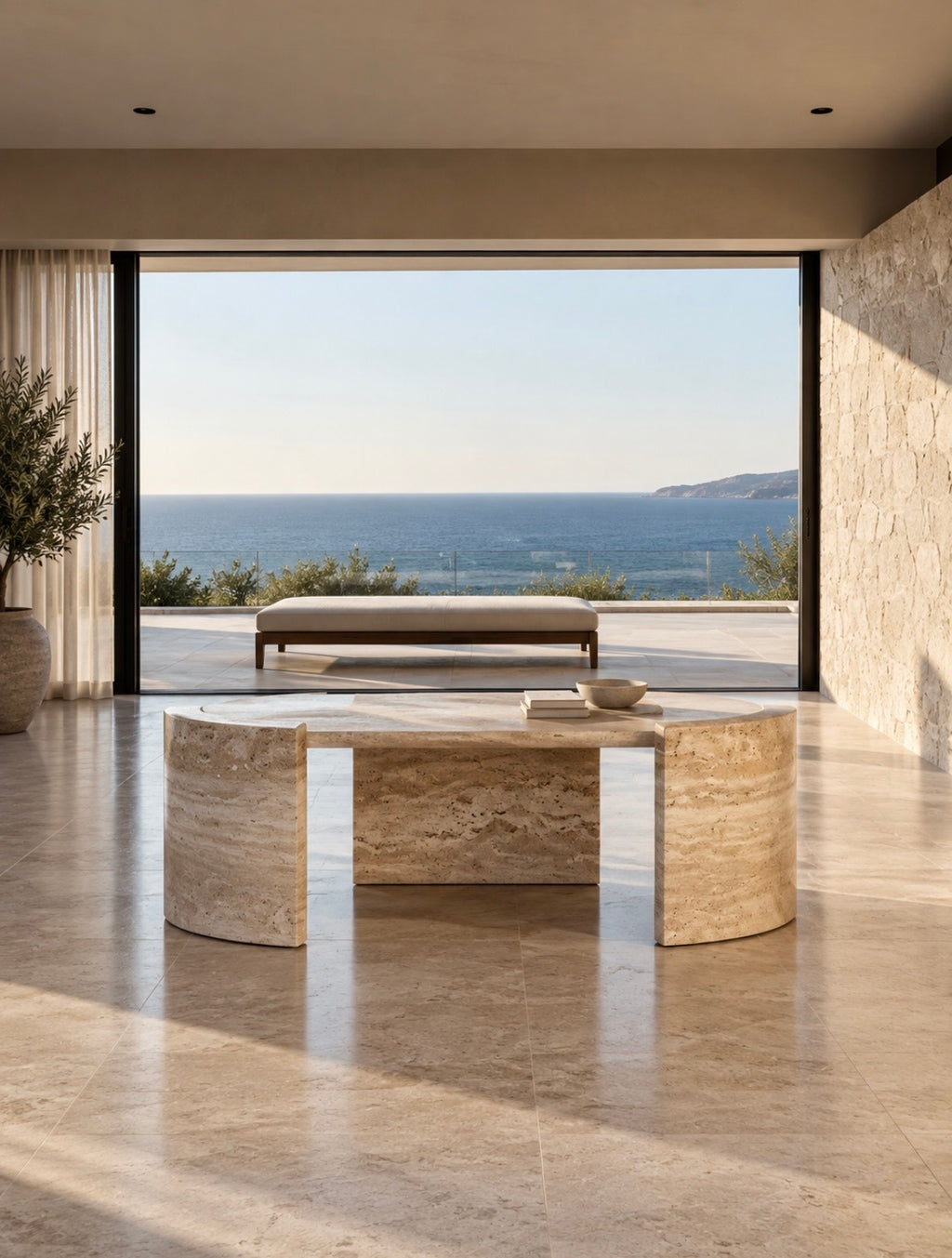 Cutout travertine coffee table