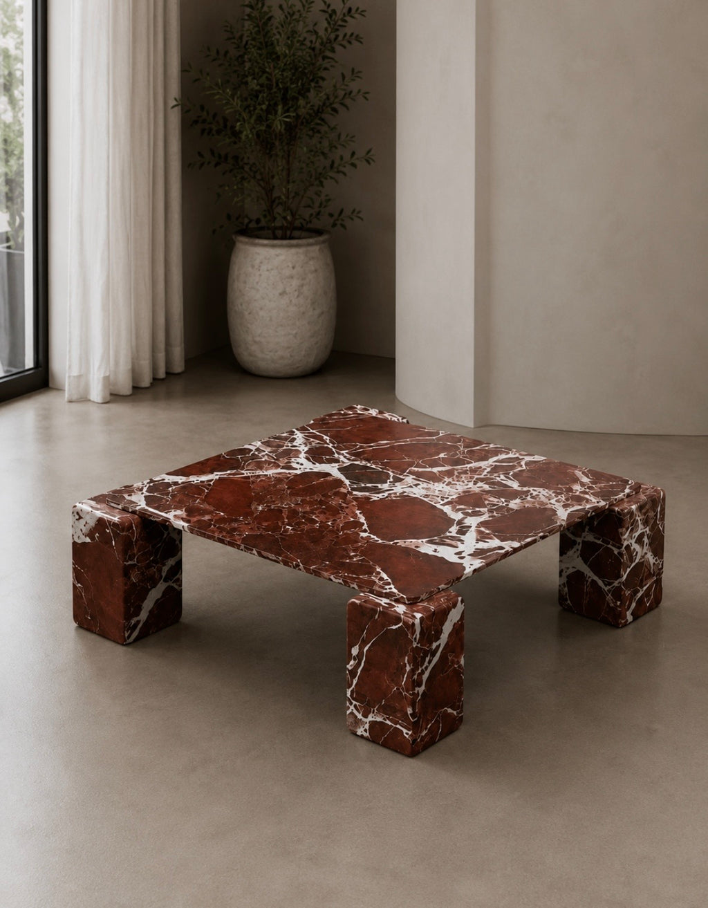 Rosso levanto solid marble coffee table