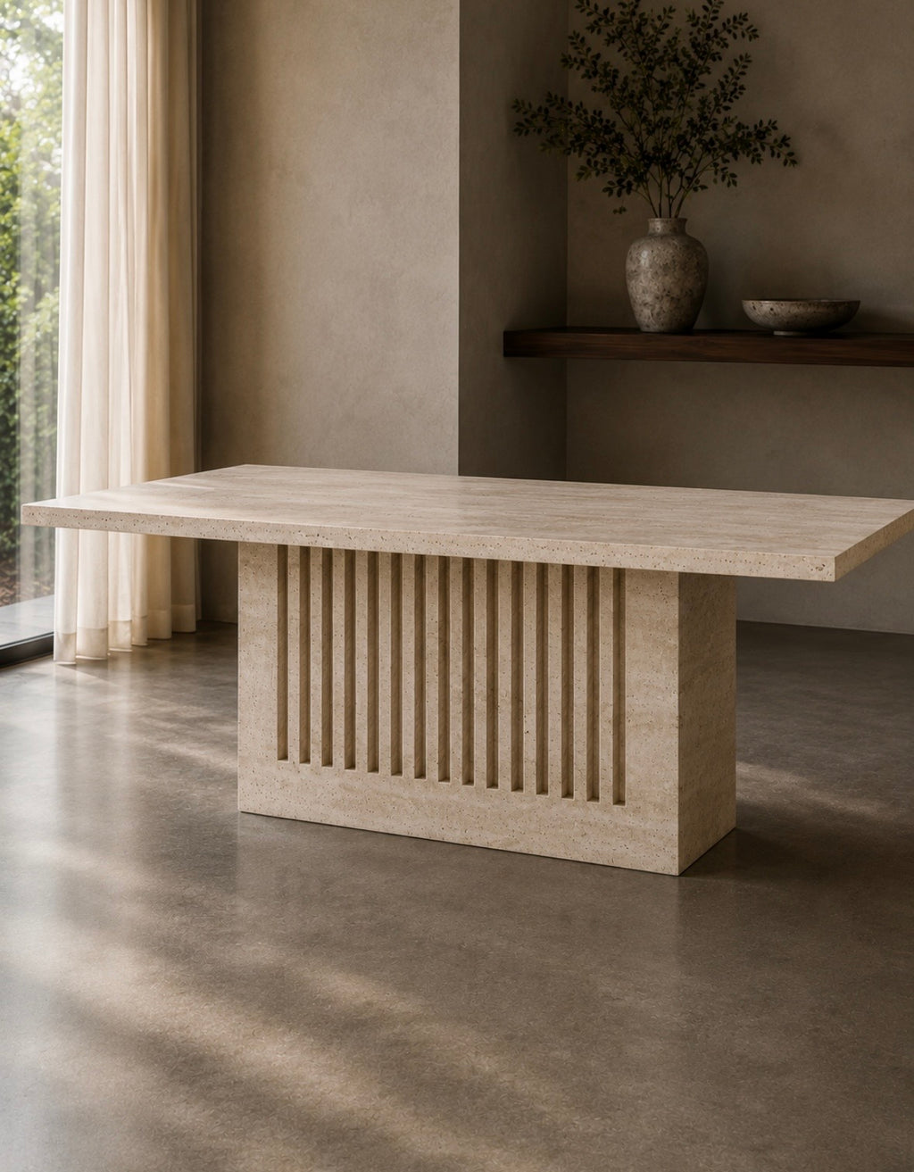 Travertine fluted dinning table
