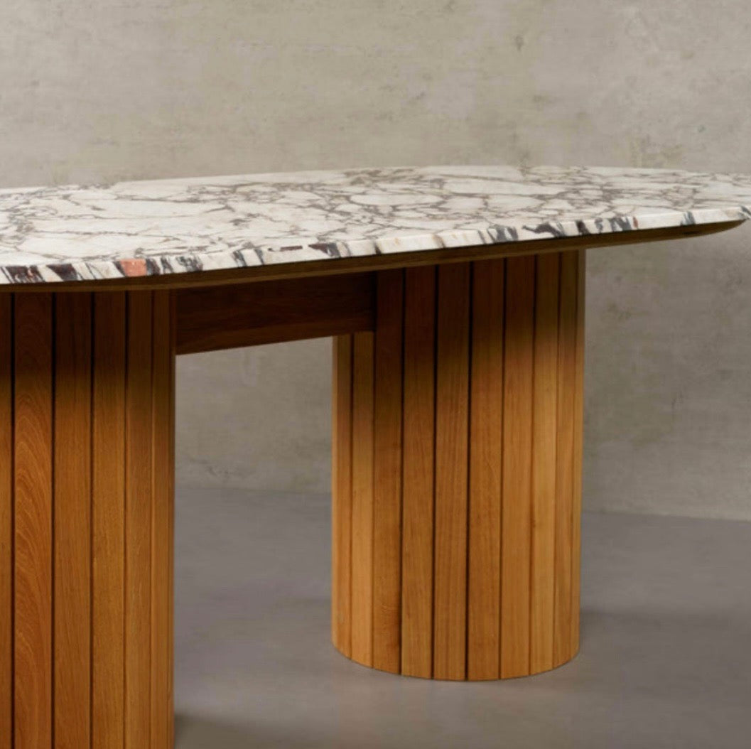 Wooden fluted leg  viola top dinning table