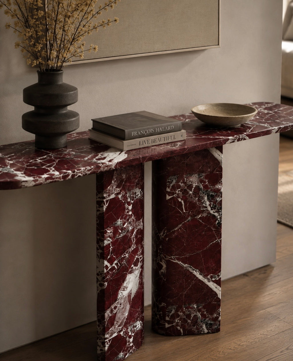 Rosso levanto Red marble console table